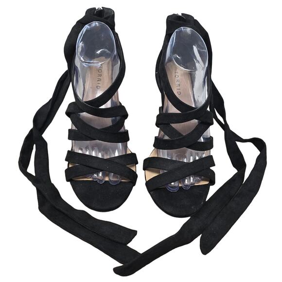 Torrid Black Fabric Upper Strappy 4" Heel Tie Up Women Sandals 7.5 - Picture 1 of 7